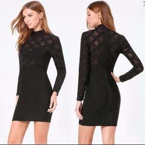 Bebe Black Sheath Dress bandage dress BEBE Mesh Criss Cross Mock Black Bodycon